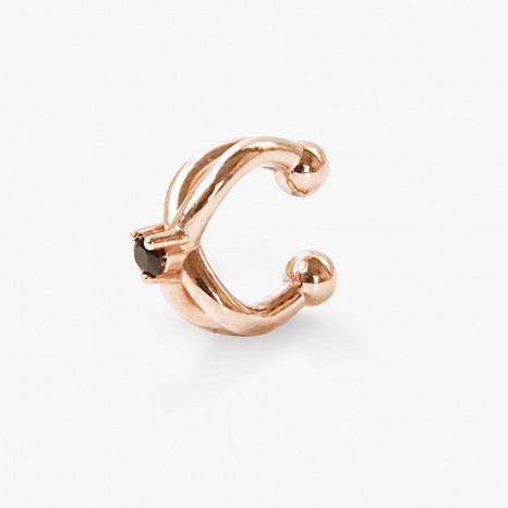 EAR CUFF EM PRATA BANHADO A OURO ROSA 18KT E ONIX
