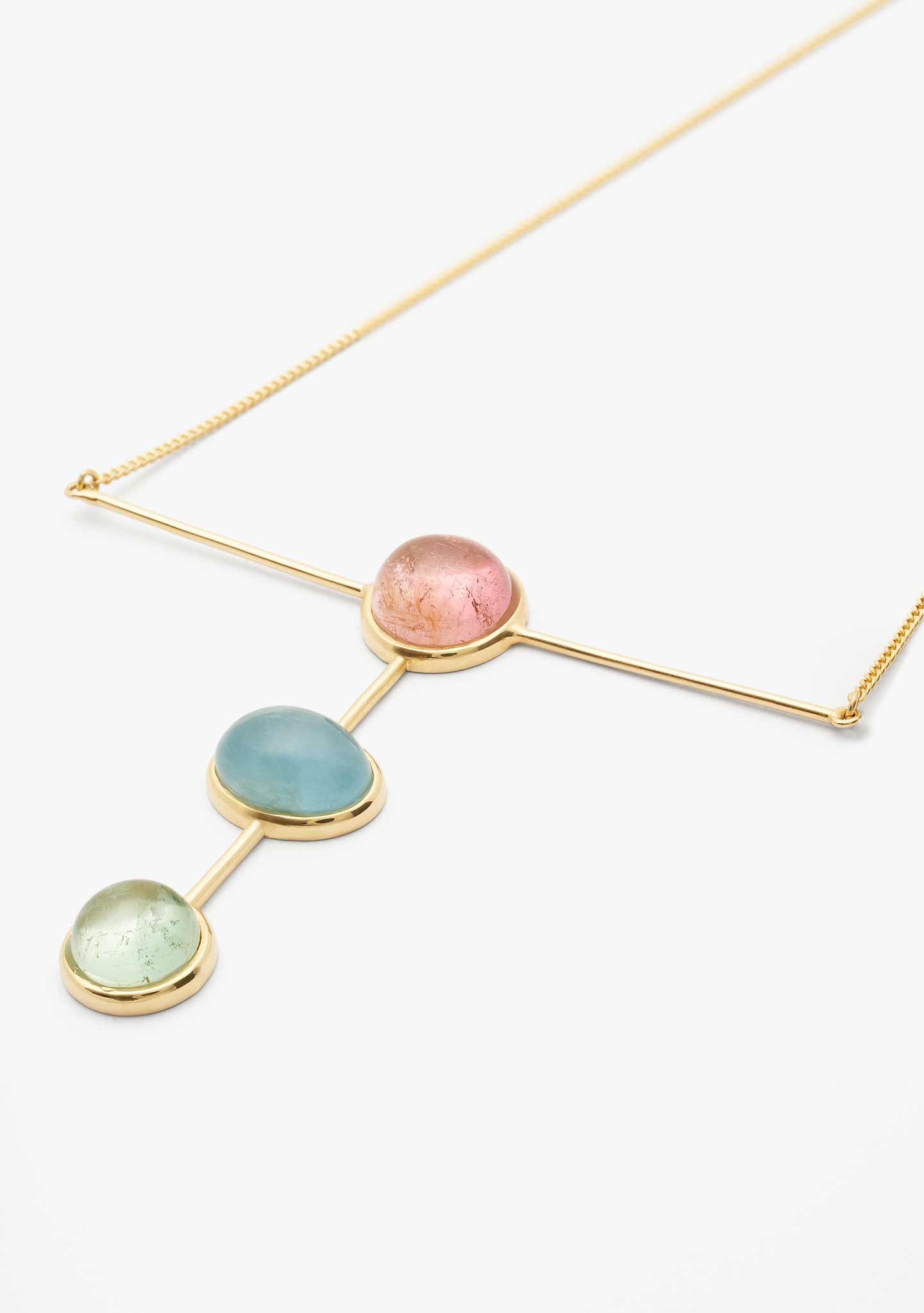 COLAR EM PRATA BANHADO A OURO AMARELO 18KT COM TURMALINA E ÁGUA-MARINHA