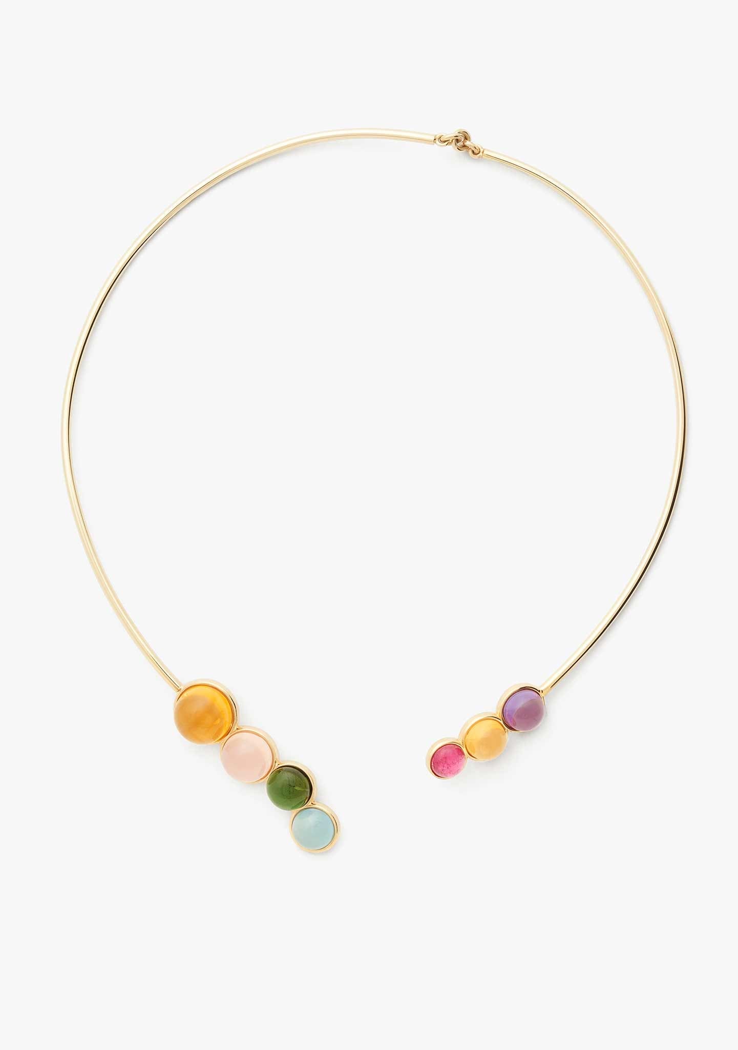 COLAR EM PRATA BANHADO A OURO 18KT COM TURMALINA AMETISTA CITRINO C.ROSA E ÁGUA MARINHA