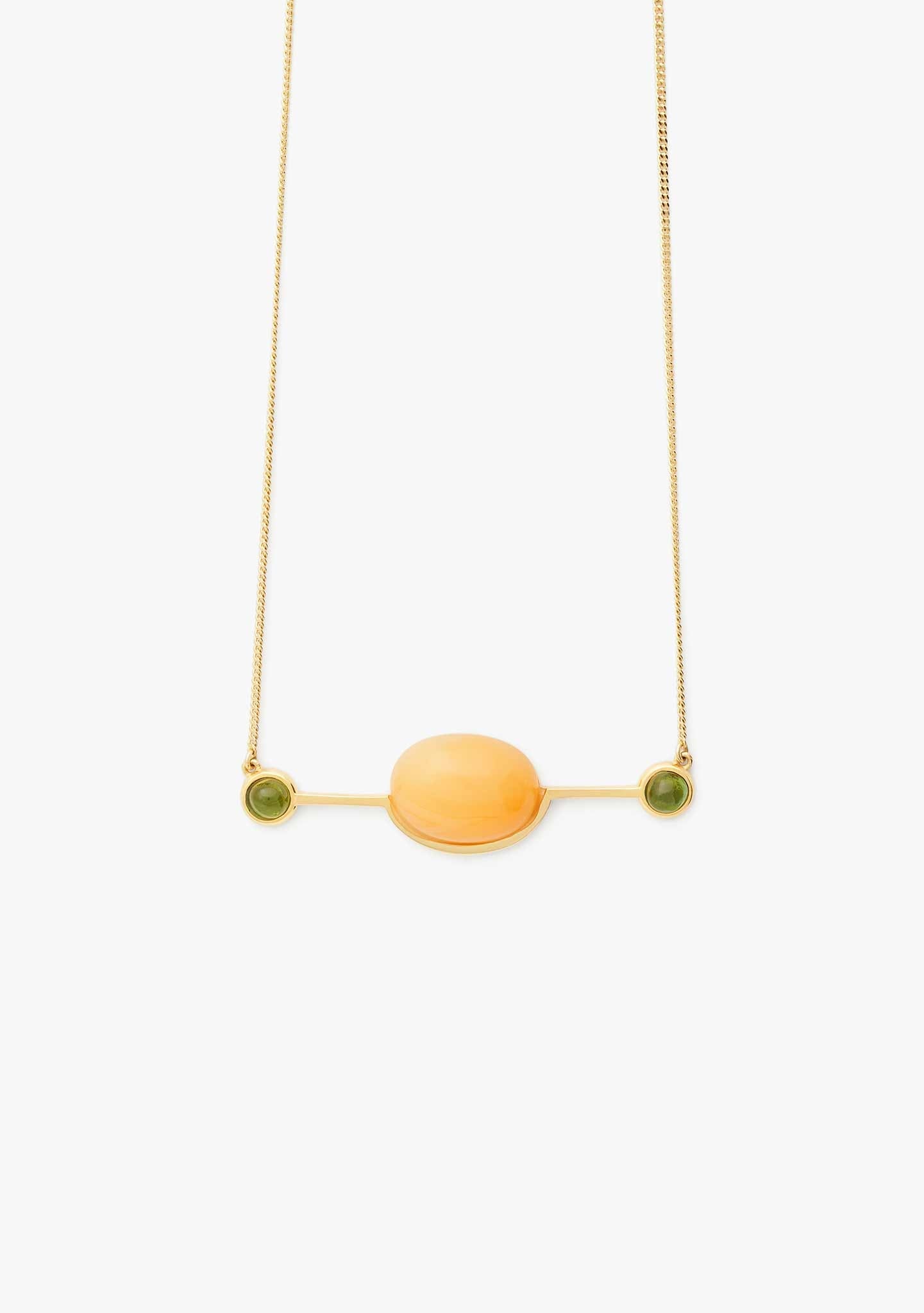 COLAR EM PRATA BANHADO A OURO AMARELO 18KT COM TURMALINA E CARNALINA