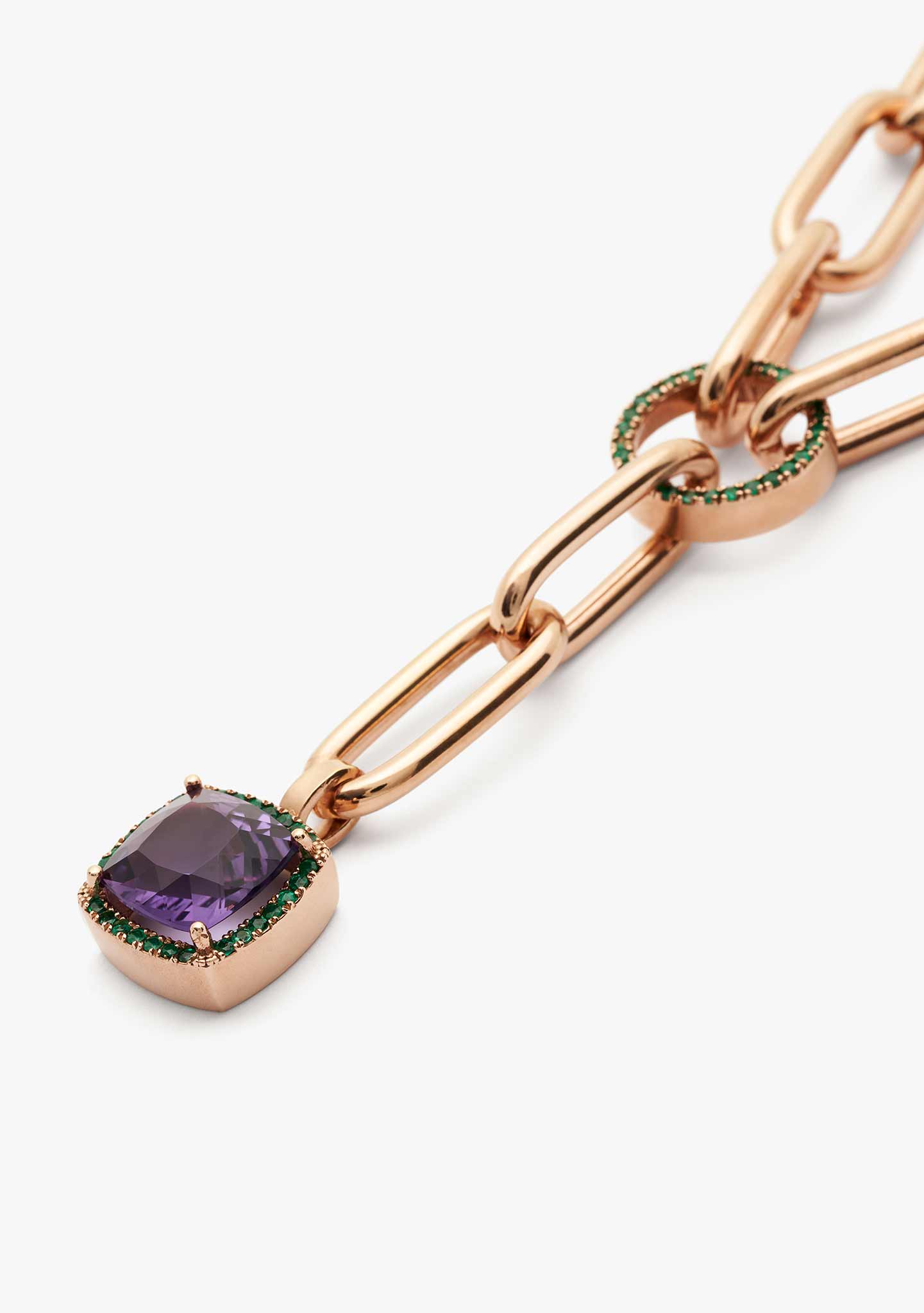 COLAR EM PRATA BANHADO A OURO ROSA 18 KT COM AMETISTA E DIOPSÍDIO CROMADO