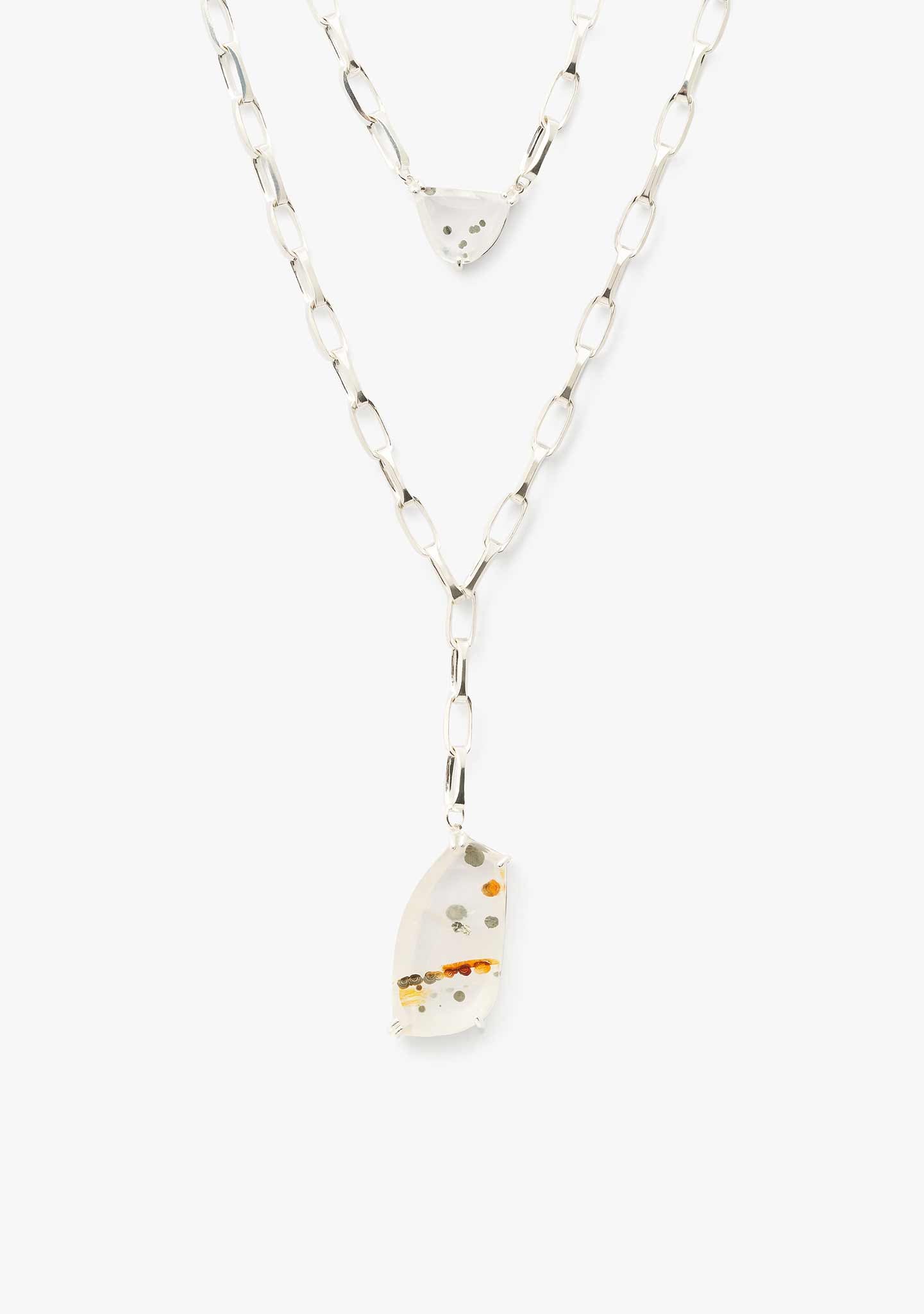 COLAR DUPLO EM PRATA COM PEDRA QUARTZO PIRITA