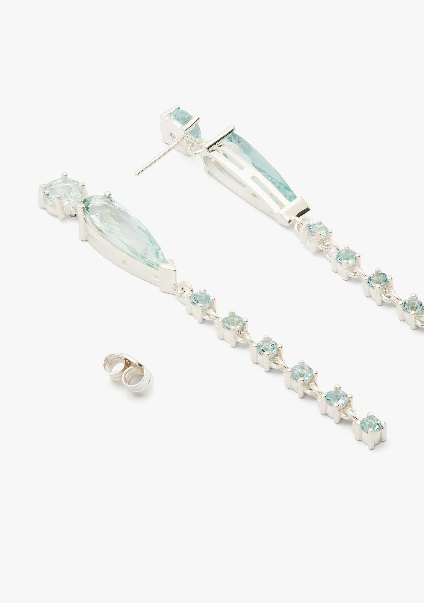 BRINCOS EM PRATA 925 E TOPÁZIO AZUL