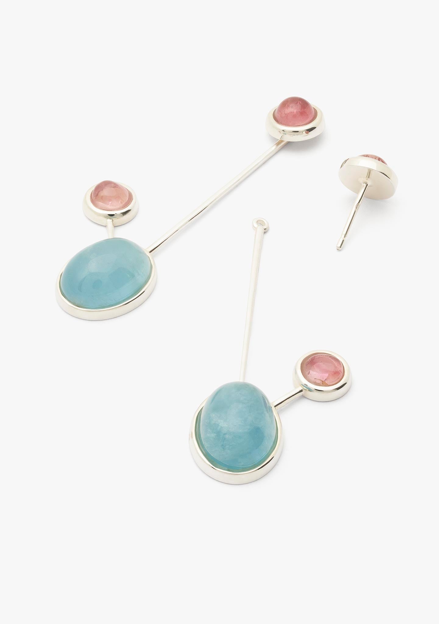 BRINCOS DUO EM PRATA COM TURMALINAS E ÁGUA MARINA