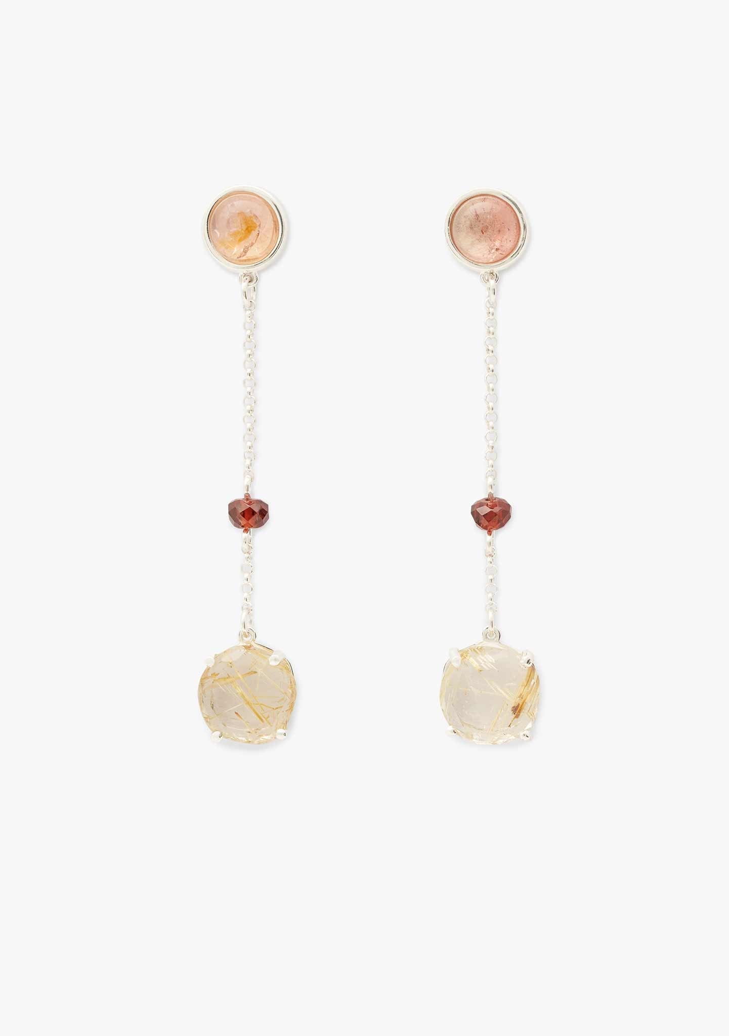 BRINCOS EM PRATA COM TURMALINA E QUARTZO RUTILO