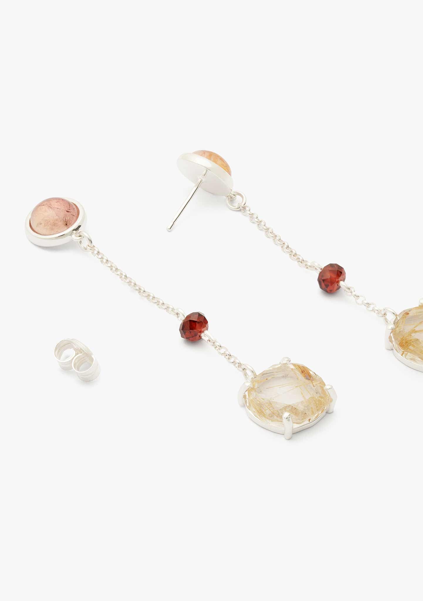 BRINCOS EM PRATA COM TURMALINA E QUARTZO RUTILO