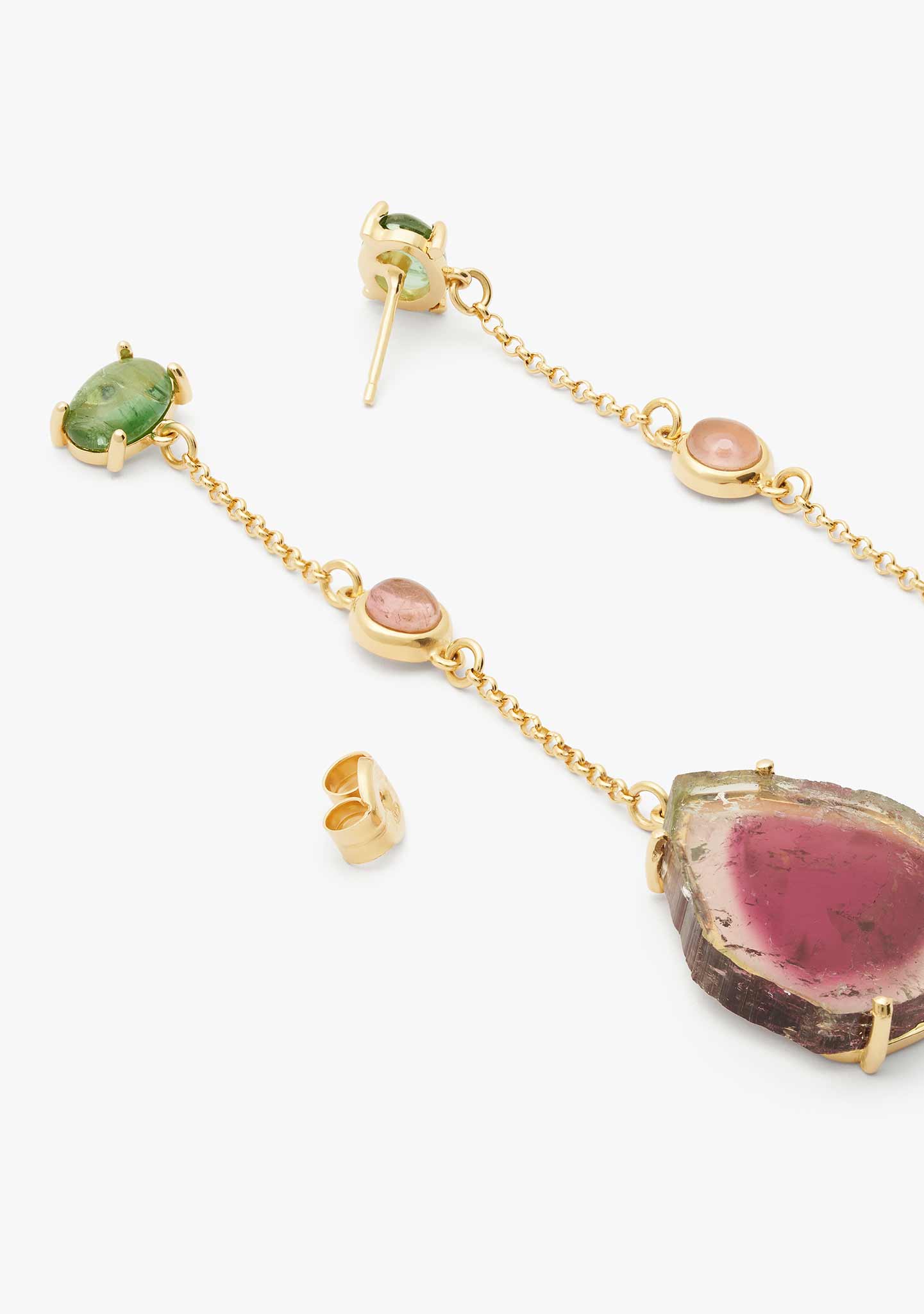 BRINCOS DE CORRENTE EM PRATA BANHADO A OURO AMARELO 18KT COM TURMALINA