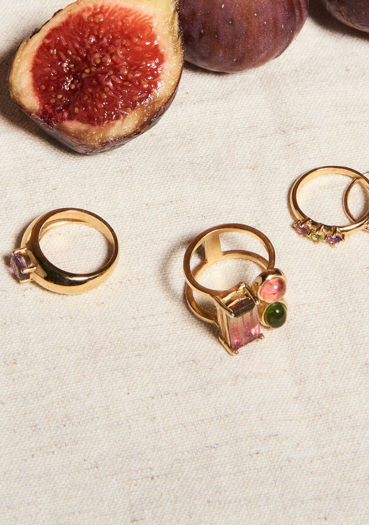 ANEL TRI EM PRATA BANHADO A OURO AMARELO 18KT COM TURMALINA