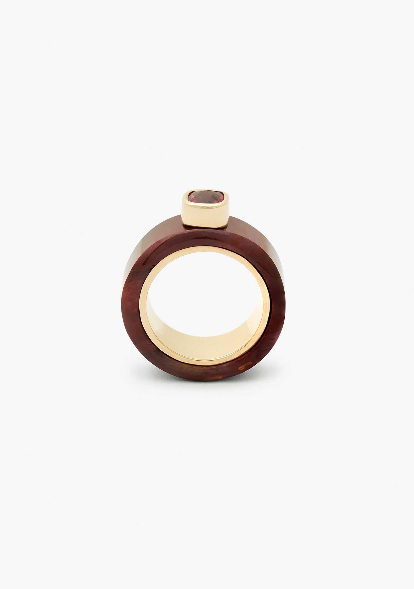 ANEL ROC EM PRATA BANHADO A OURO AMARELO 18 KT VERMELHO