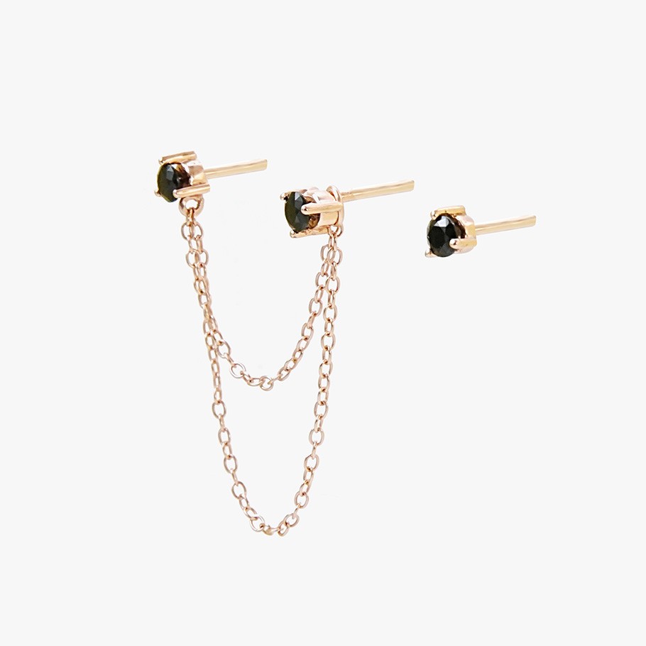 PACK DE BRINCOS DE CORRENTE EM PRATA BANHADO A OURO ROSA 18 KT E ÔNIX