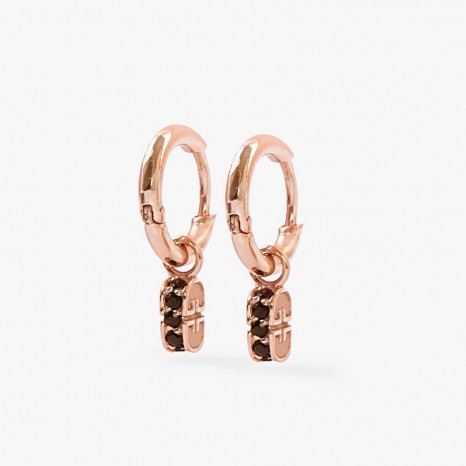 BRINCOS DE ARGOLA LUXLU EM PRATA BANHADA A OURO ROSA 18 KT E ÔNIX