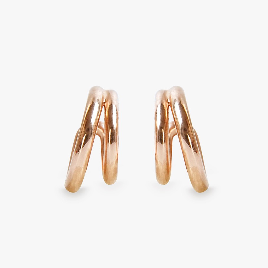 BRINCOS DE ARGOLA DUPLA EM PRATA BANHADO A OURO ROSA 18 KT