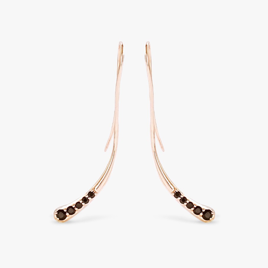 BRINCOS DE GANCHO EM PRATA BANHADA A OURO ROSA 18 KT E ÔNIX