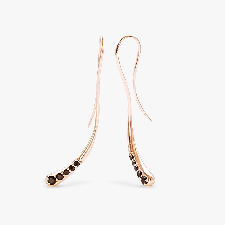 BRINCOS DE GANCHO EM PRATA BANHADA A OURO ROSA 18 KT E ÔNIX