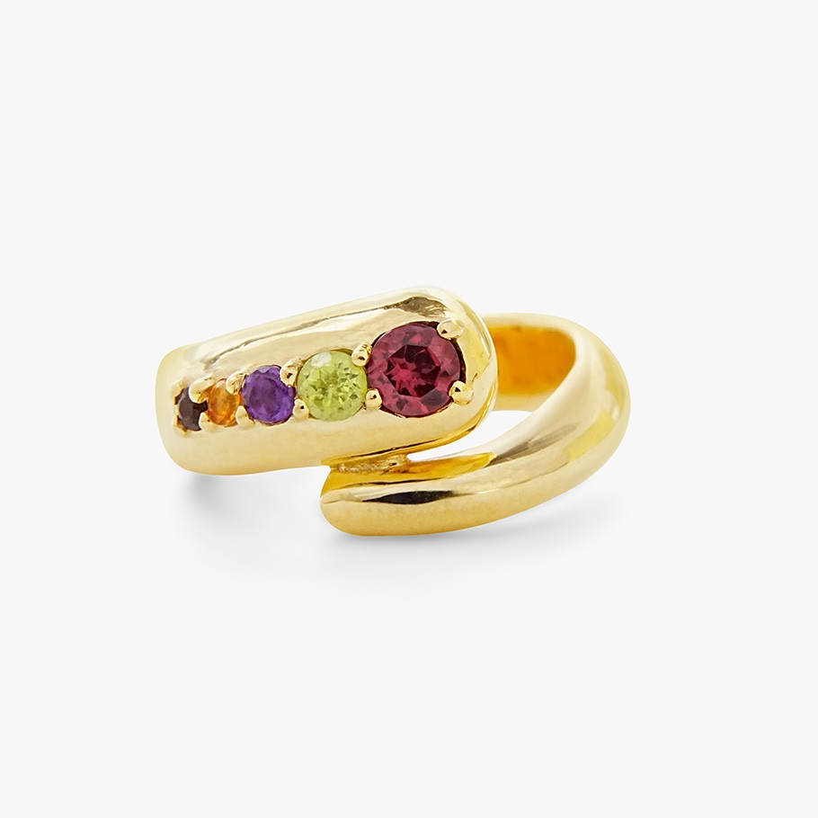 ANEL EM PRATA BANHADO A OURO AMARELO 18 KT E GEMAS MULTICOLORIDAS