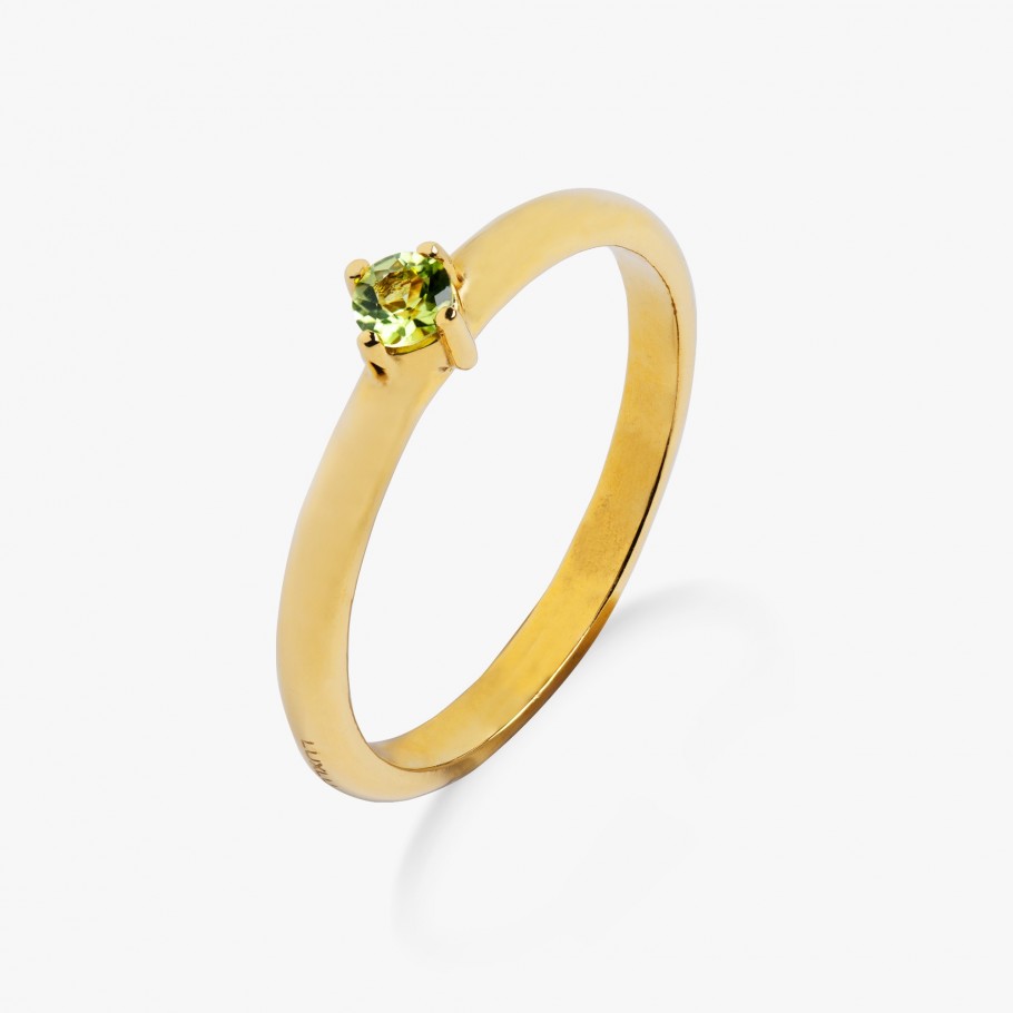 ANEL EM PRATA BANHADO A OURO AMARELO 18 KT E PERIDOTO 