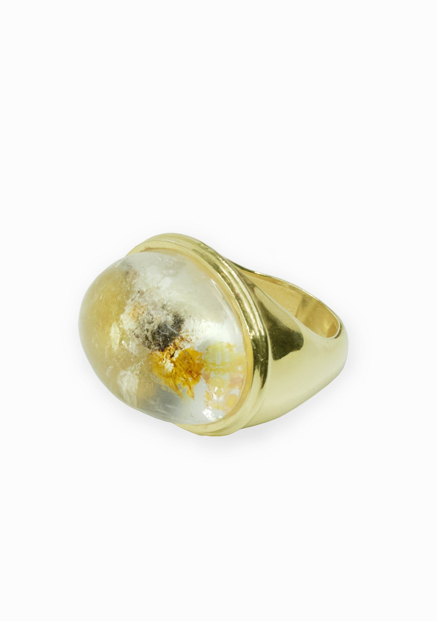 ANEL OVAL EM PRATA BANHADO A OURO AMARELO 18 KT COM PEDRA DE QUARTZO HEMATOIDE