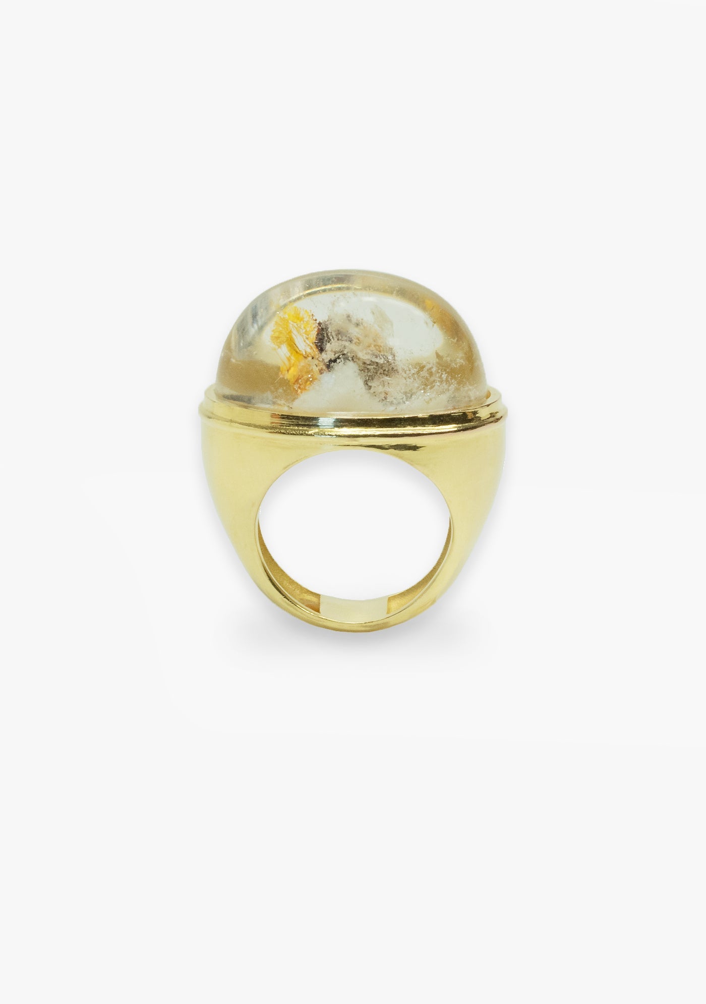 ANEL OVAL EM PRATA BANHADO A OURO AMARELO 18 KT COM PEDRA DE QUARTZO HEMATOIDE