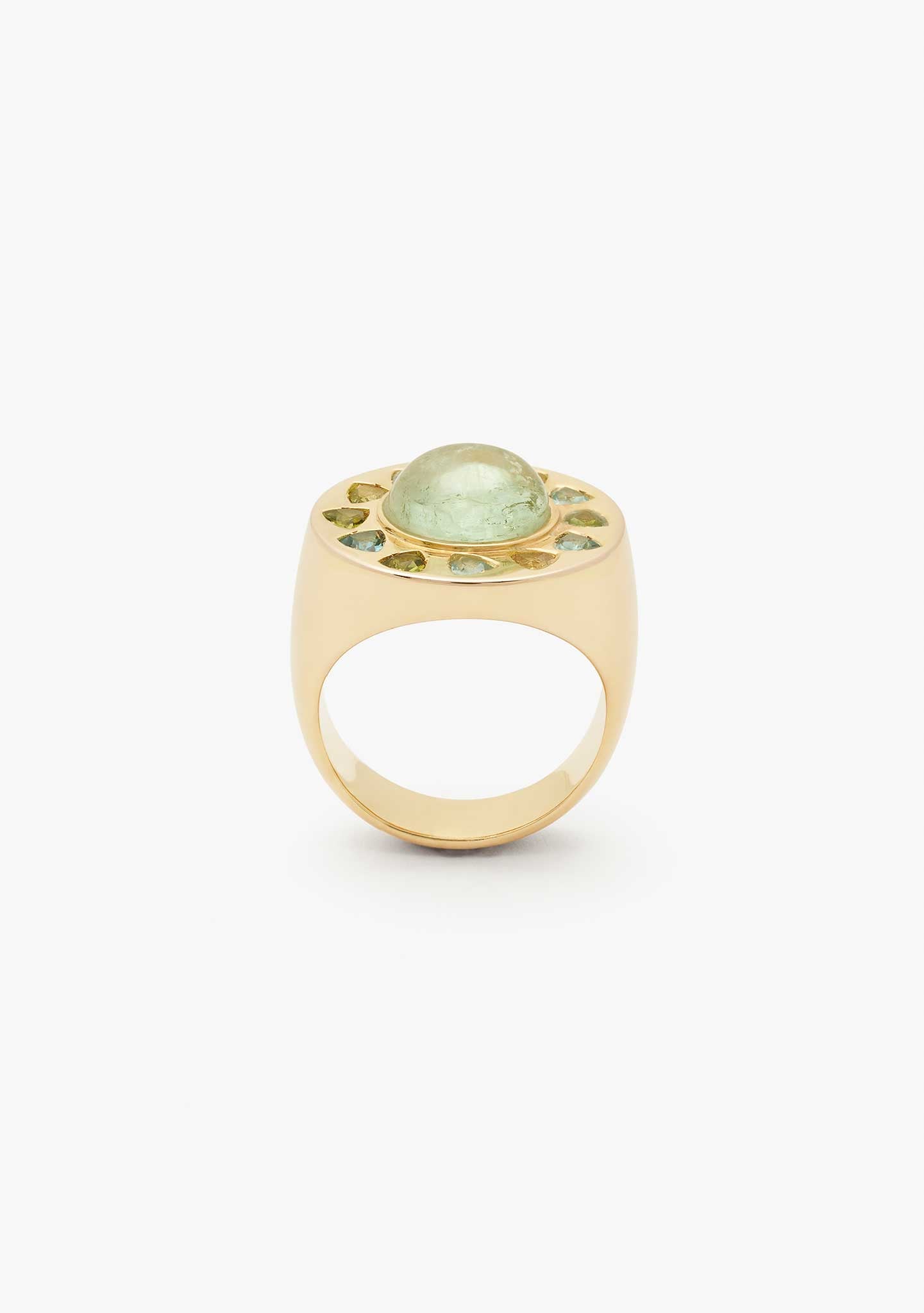 ANEL SOL EM PRATA BANHADO A OURO AMARELO 18KT COM TURMALINA