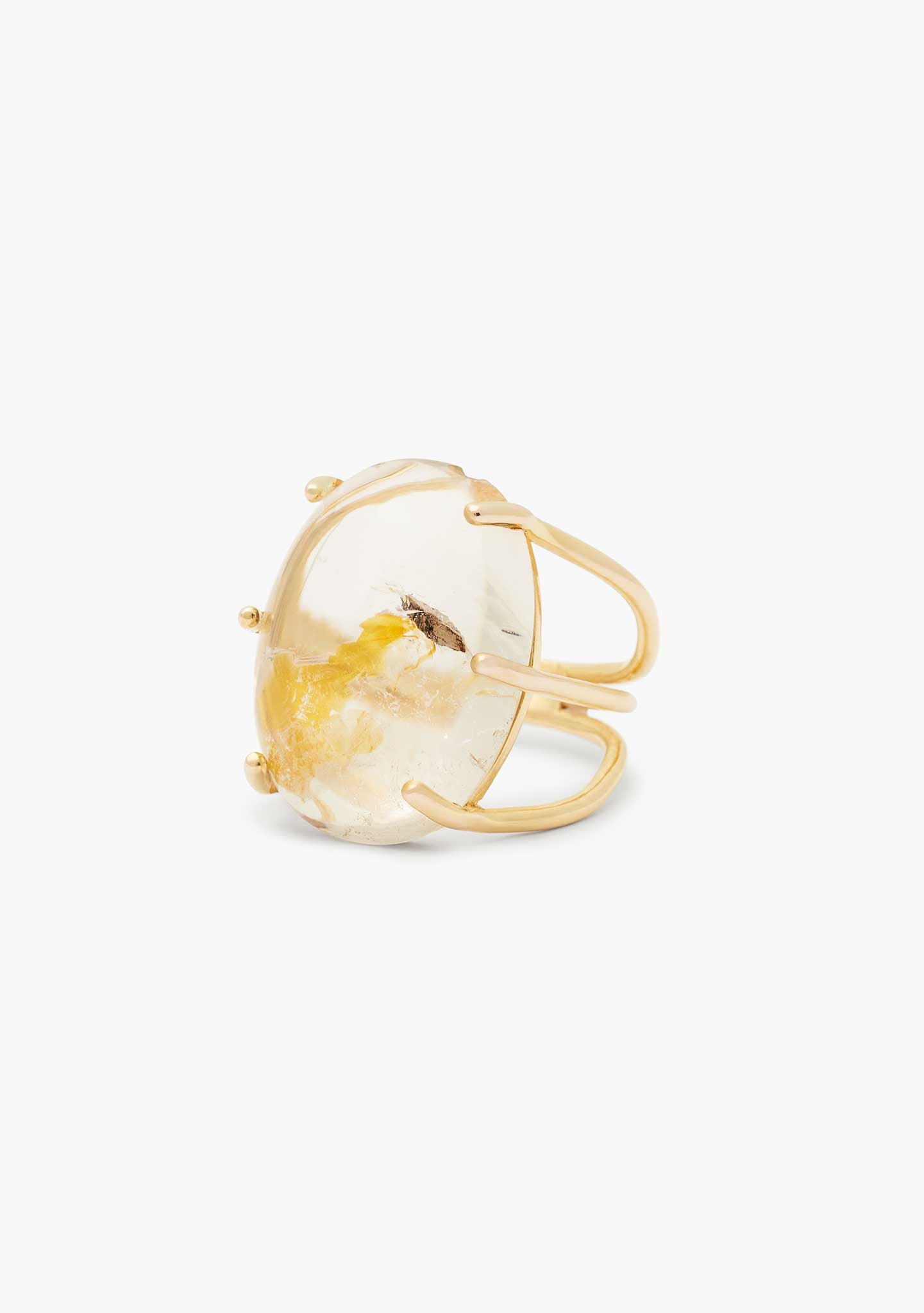 ANEL OVAL EM PRATA BANHADO A OURO AMARELO 18 KT COM PEDRA DE QUARTZO HEMATOIDE