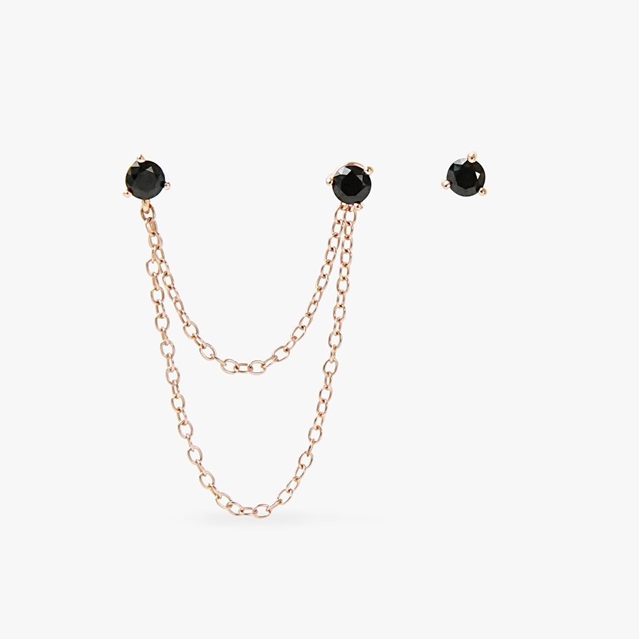PACK DE BRINCOS DE CORRENTE EM PRATA BANHADO A OURO ROSA 18 KT E ÔNIX 