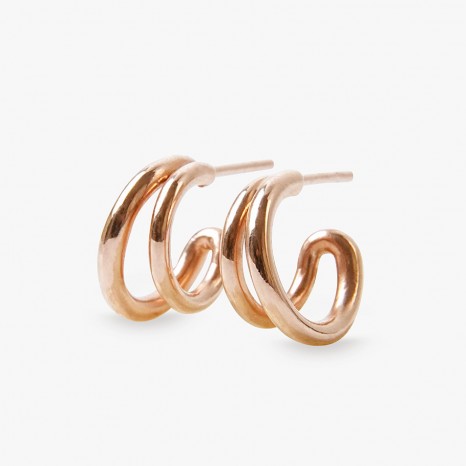 BRINCOS DE ARGOLA DUPLA EM PRATA BANHADO A OURO ROSA 18 KT 