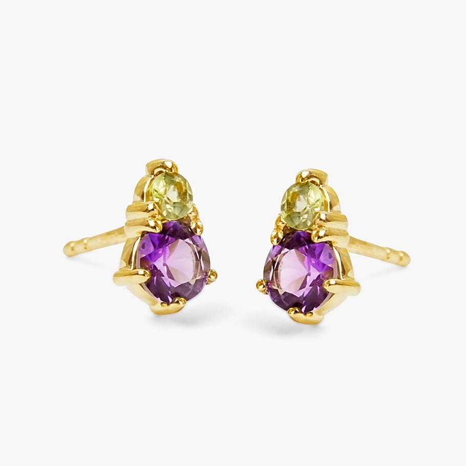 BRINCOS EM PRATA BANHADO A OURO AMARELO 18KT COM QUARTZO LIMÃO E AMETISTA